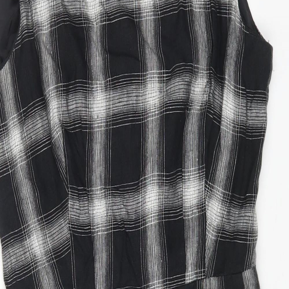 Hobbs Womens Black Check Linen A-Line Size 10 Round Neck Zip