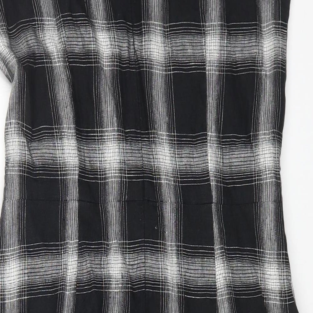 Hobbs Womens Black Check Linen A-Line Size 10 Round Neck Zip