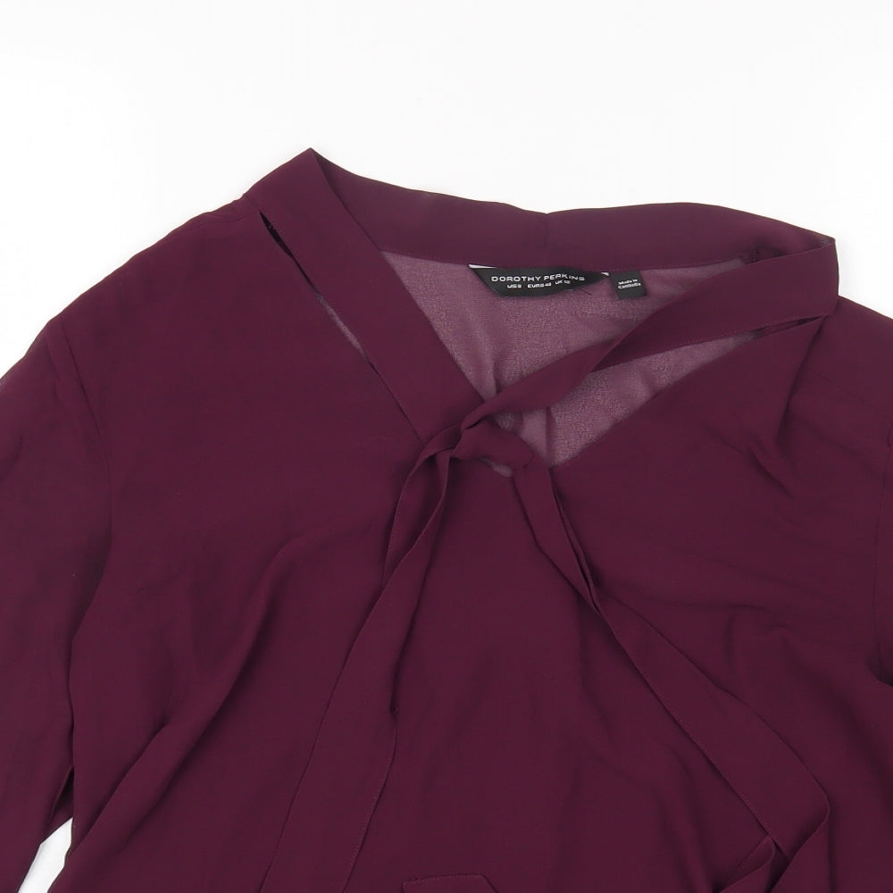 Dorothy Perkins Womens Purple Polyester Basic Blouse Size 12 V-Neck