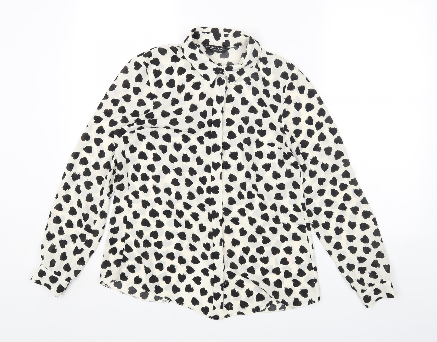 Dorothy Perkins Womens Ivory Geometric Polyester Basic Blouse Size 8 Collared