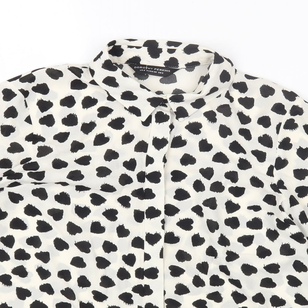 Dorothy Perkins Womens Ivory Geometric Polyester Basic Blouse Size 8 Collared