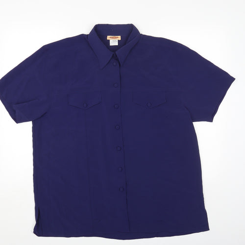 EXTRA Womens Blue Polyester Basic Button-Up Size 10 Collared