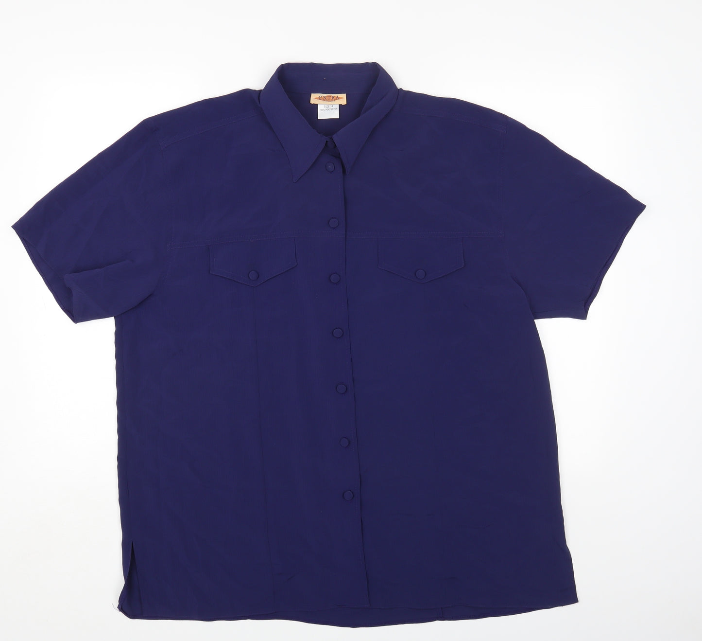 EXTRA Womens Blue Polyester Basic Button-Up Size 10 Collared