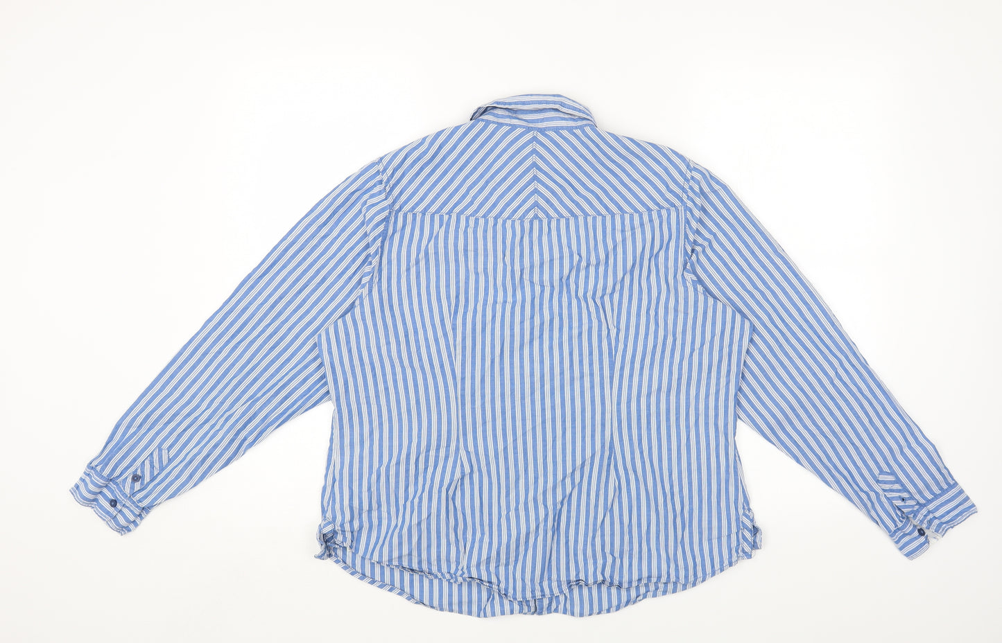Marks and Spencer Womens Blue Striped Cotton Basic Button-Up Size 18 Collared