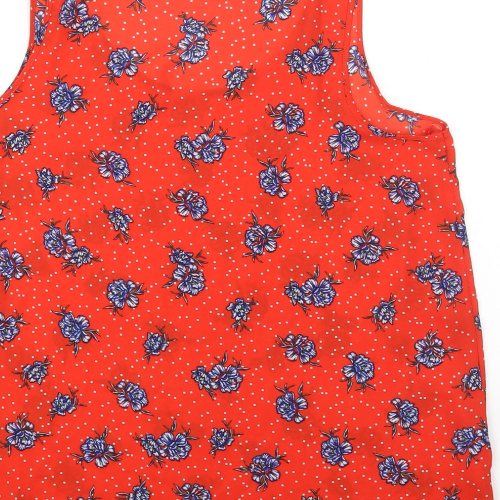 Primark Womens Red Floral Polyester Basic Tank Size 16 Scoop Neck