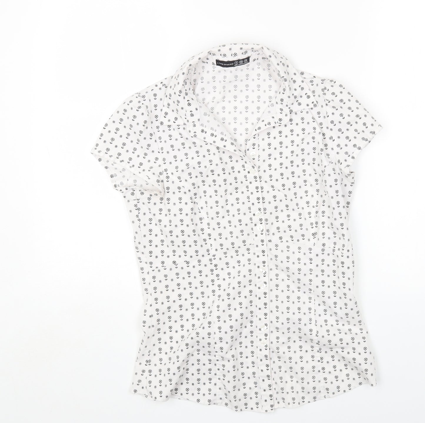 Primark Womens White Floral Cotton Basic Button-Up Size 8 Collared