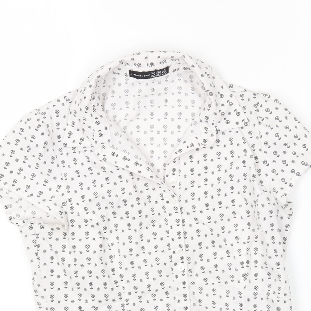 Primark Womens White Floral Cotton Basic Button-Up Size 8 Collared