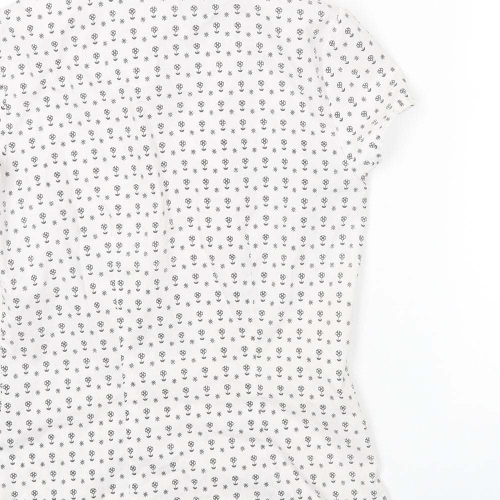 Primark Womens White Floral Cotton Basic Button-Up Size 8 Collared