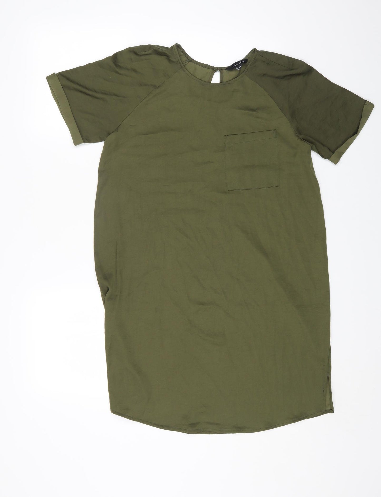 New Look Womens Green Polyester Tunic Blouse Size 10 Round Neck