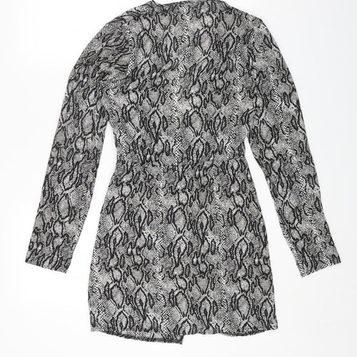 Missguided Womens Grey Animal Print Polyester Fit & Flare Size 8 V-Neck Pullover - Snake Print