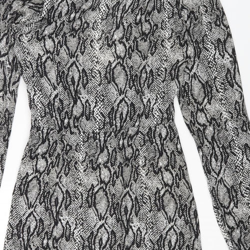 Missguided Womens Grey Animal Print Polyester Fit & Flare Size 8 V-Neck Pullover - Snake Print