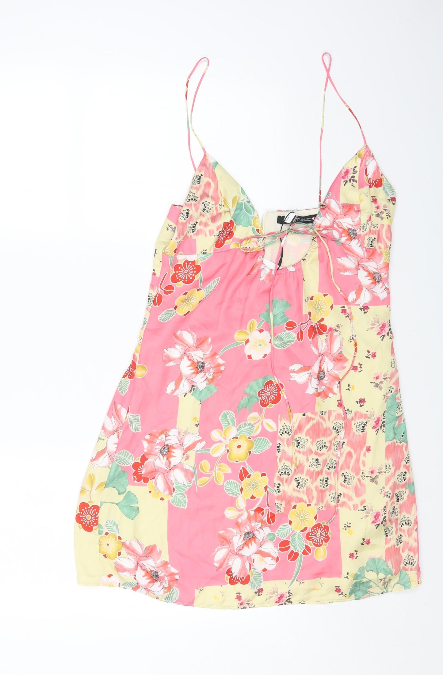 Zara Womens Multicoloured Floral Polyester Slip Dress Size S Scoop Neck Zip