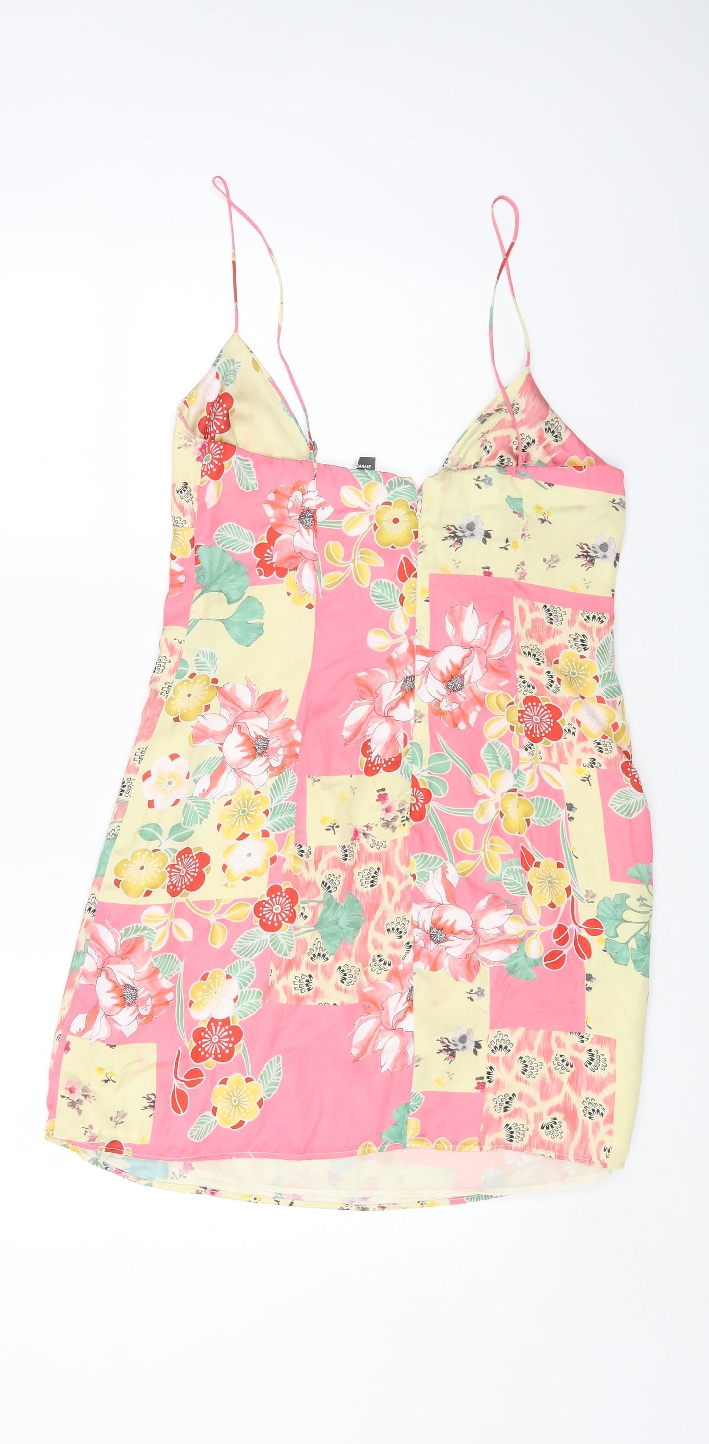 Zara Womens Multicoloured Floral Polyester Slip Dress Size S Scoop Neck Zip