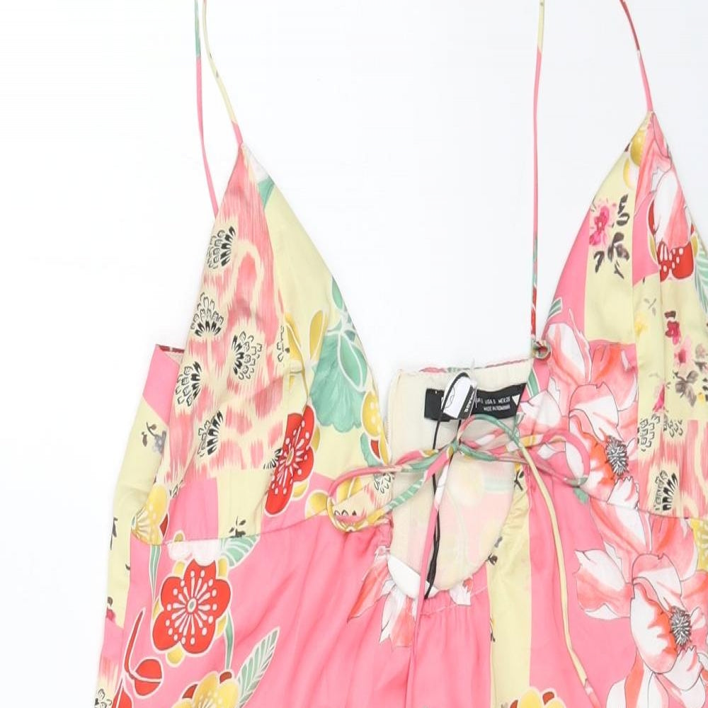 Zara Womens Multicoloured Floral Polyester Slip Dress Size S Scoop Neck Zip
