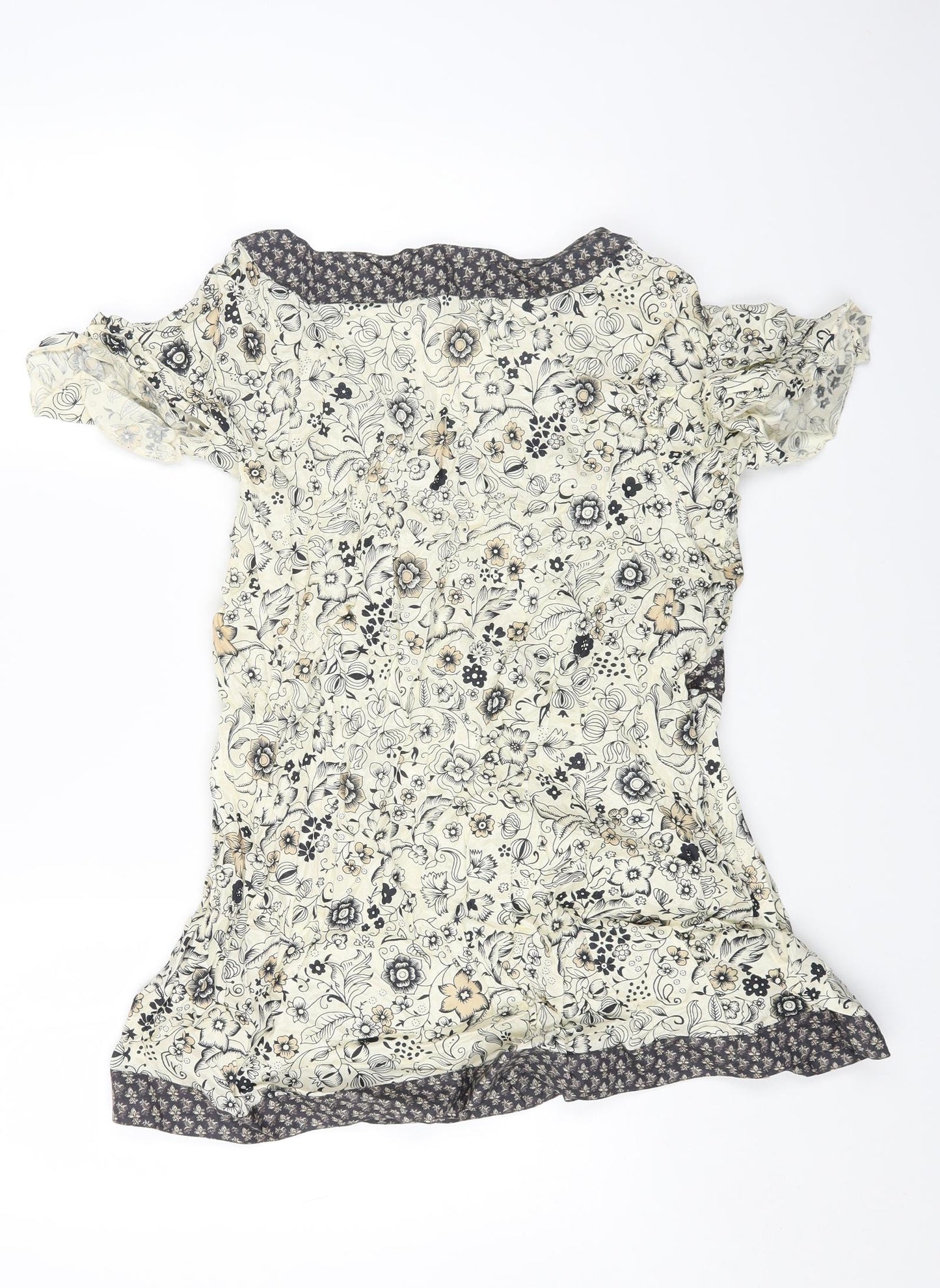 Rogers Womens Ivory Floral Viscose Basic T-Shirt Size 18 V-Neck