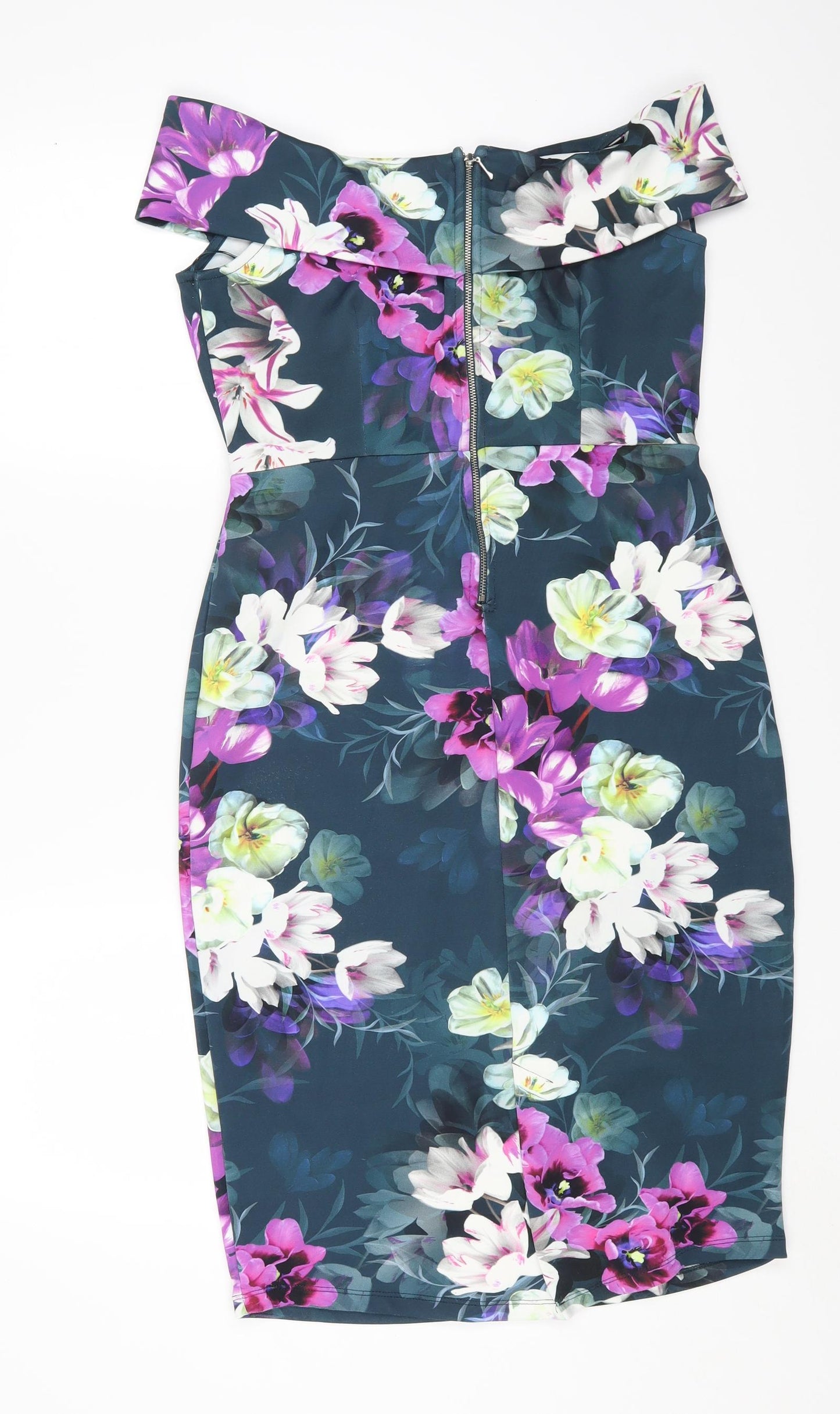 TU Womens Multicoloured Floral Polyester Bodycon Size 12 Off the Shoulder Zip