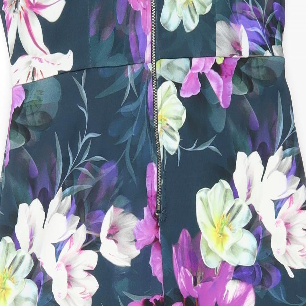 TU Womens Multicoloured Floral Polyester Bodycon Size 12 Off the Shoulder Zip