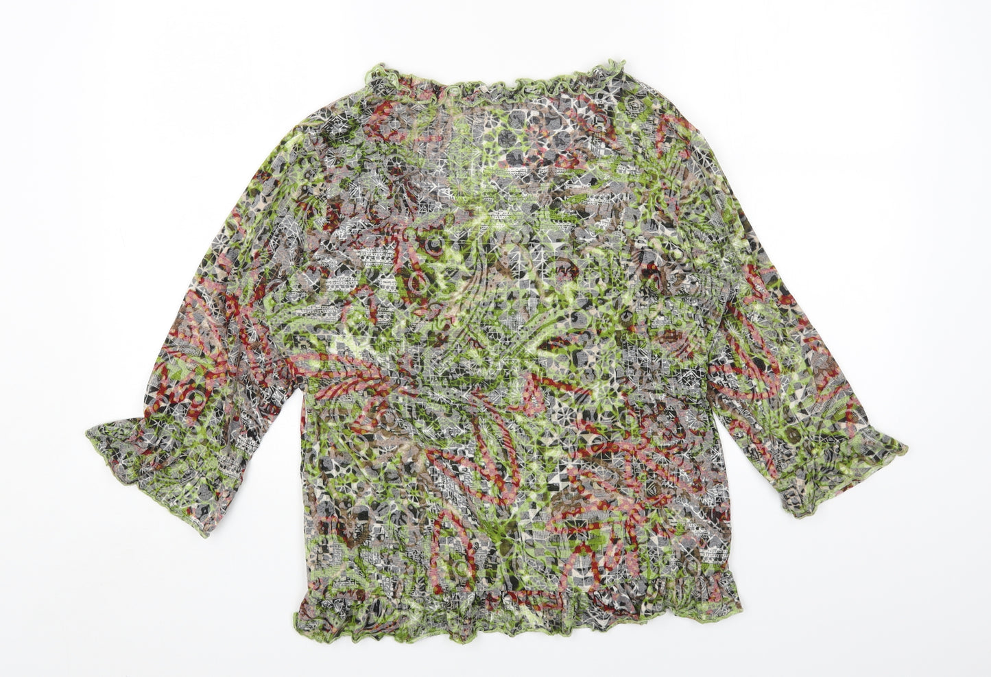 Per Una Womens Green Geometric Polyester Basic T-Shirt Size 18 V-Neck