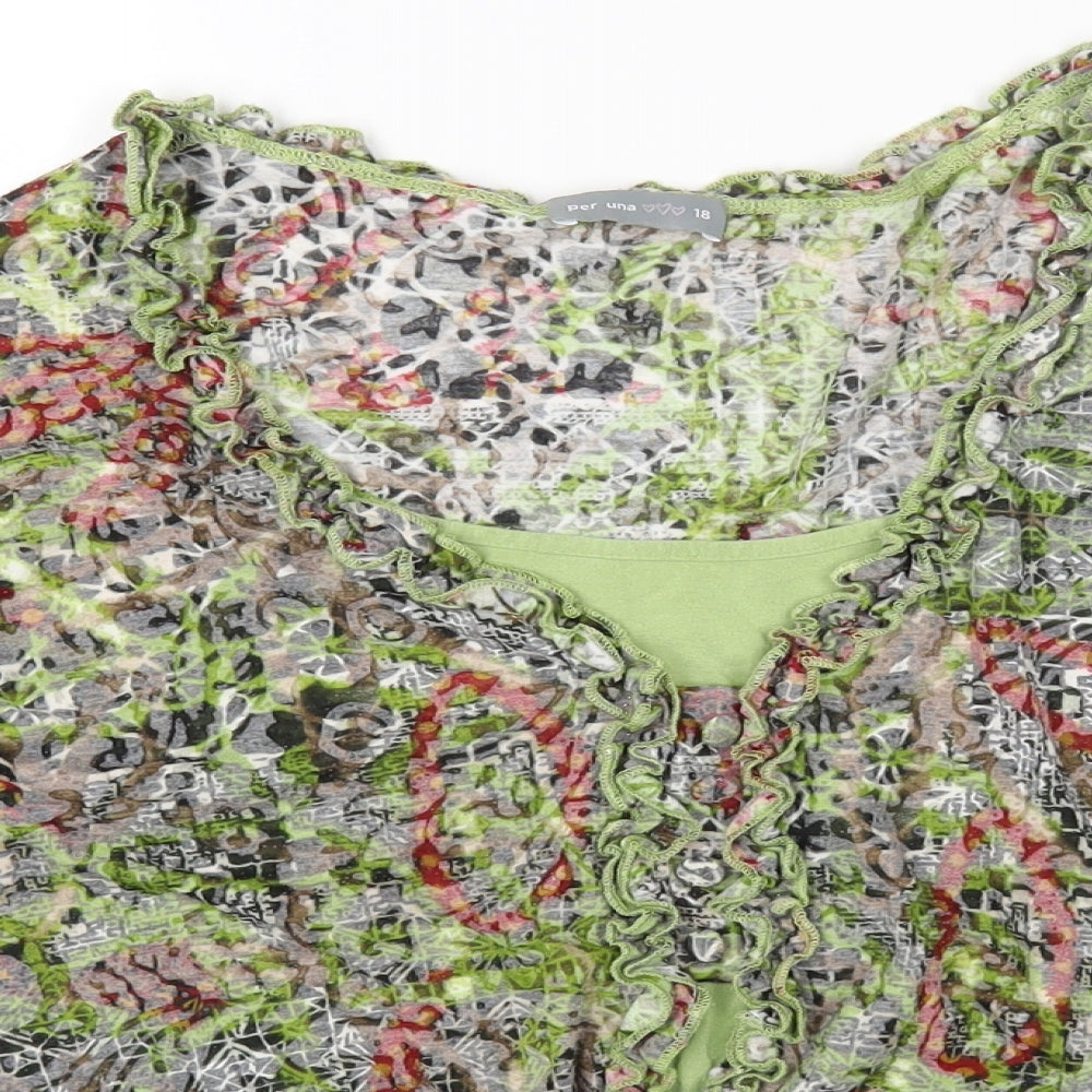 Per Una Womens Green Geometric Polyester Basic T-Shirt Size 18 V-Neck