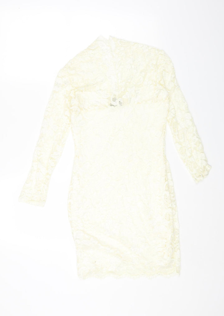 ASOS Womens Ivory Nylon Bodycon Size 10 High Neck Pullover