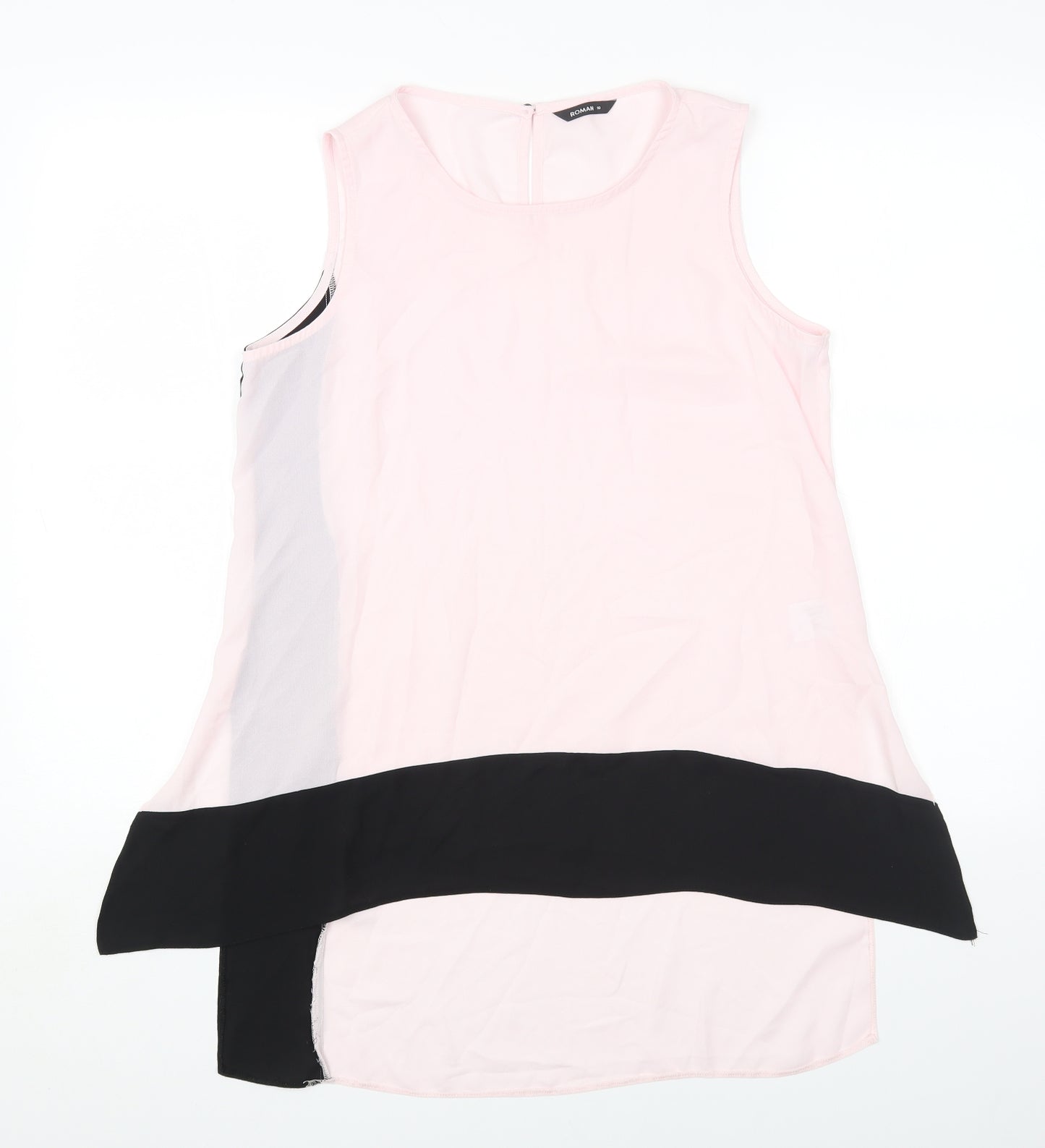 Roman Womens Pink Polyester Basic Blouse Size 10 Round Neck