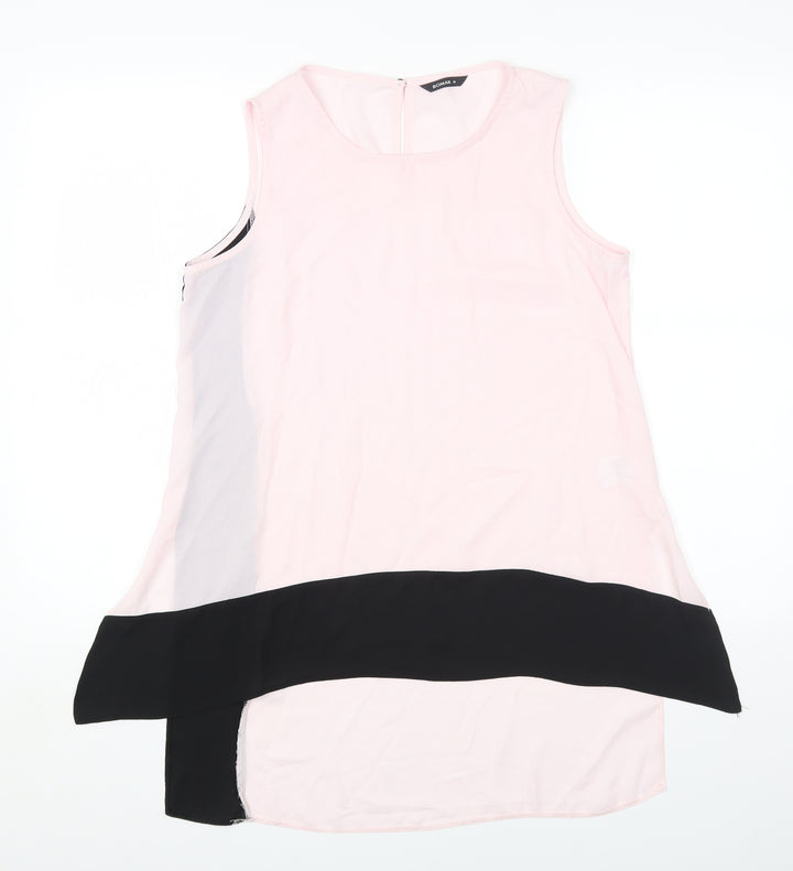 Roman Womens Pink Polyester Basic Blouse Size 10 Round Neck