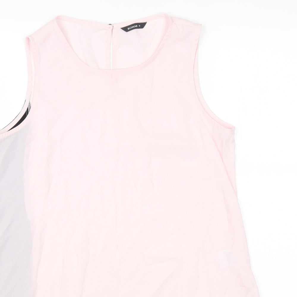 Roman Womens Pink Polyester Basic Blouse Size 10 Round Neck