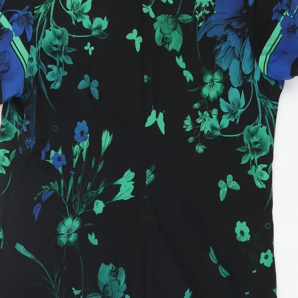 NEXT Womens Black Floral Polyester A-Line Size 14 Round Neck Zip