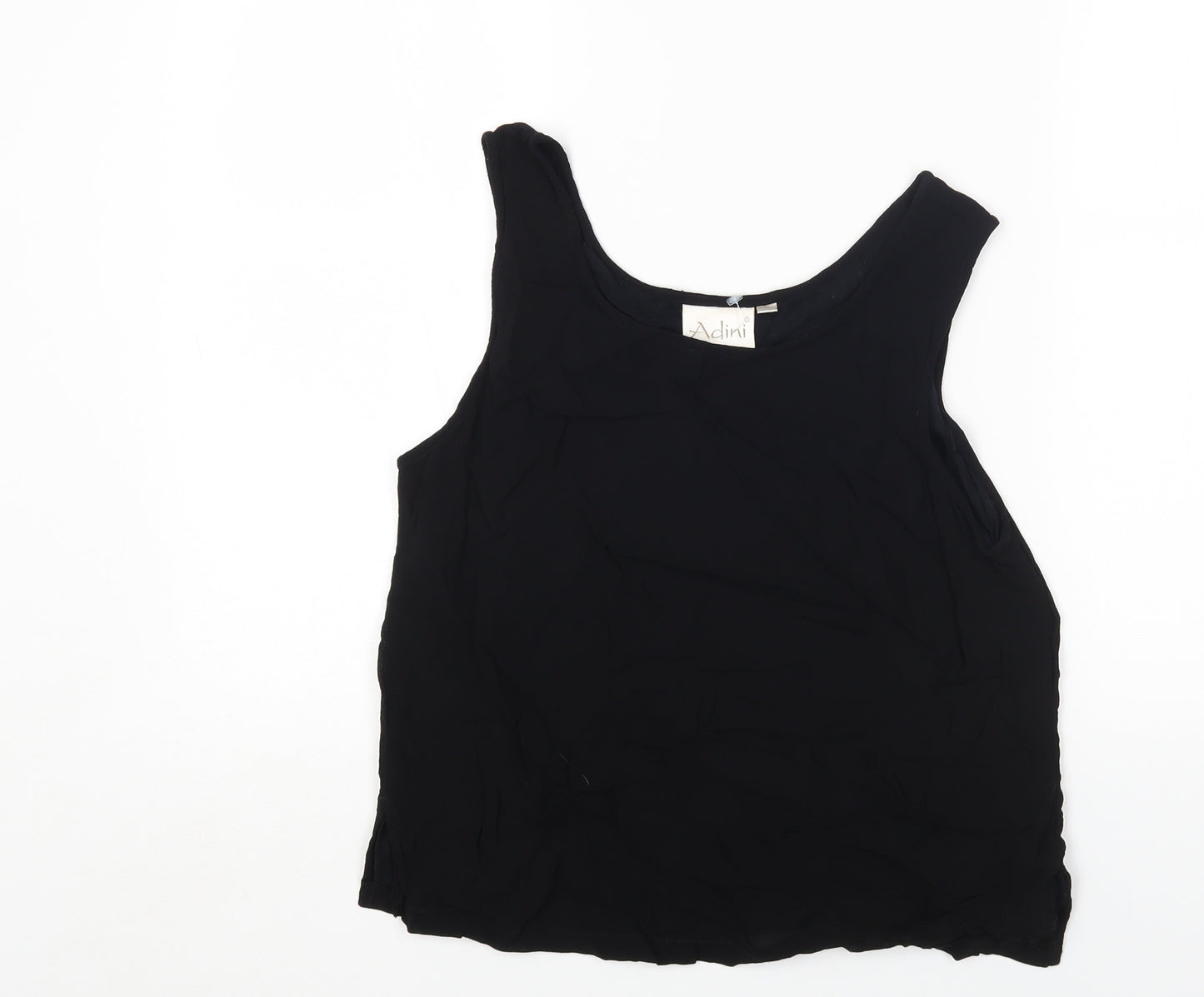 Adini Womens Black Viscose Basic Tank Size L Round Neck