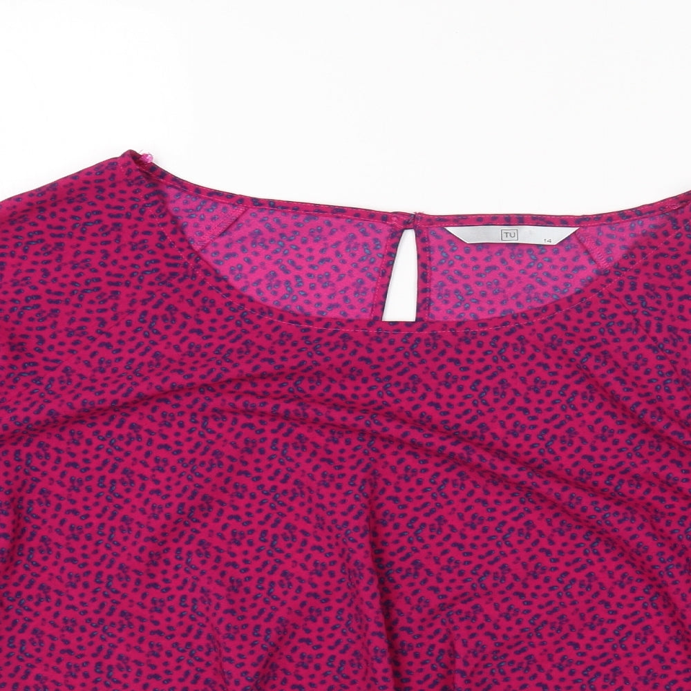 TU Womens Pink Geometric Polyester Basic Blouse Size 14 Scoop Neck