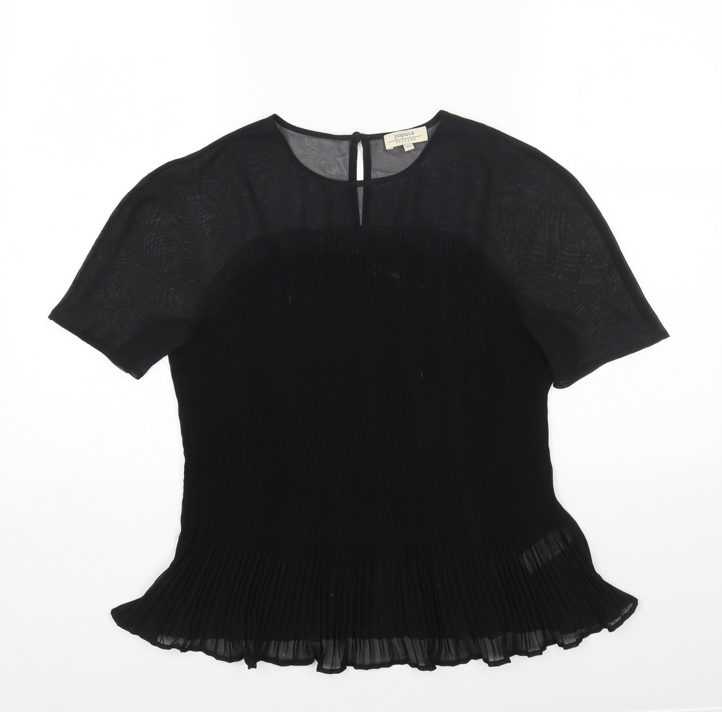 Papaya Womens Black Polyester Basic Blouse Size 12 Round Neck