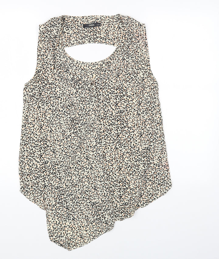 Oasis Womens Beige Animal Print Polyester Basic Blouse Size 10 Round Neck - Leopard Print
