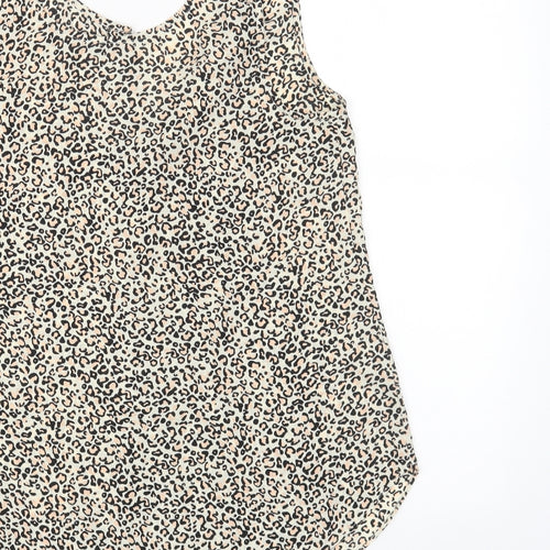 Oasis Womens Beige Animal Print Polyester Basic Blouse Size 10 Round Neck - Leopard Print