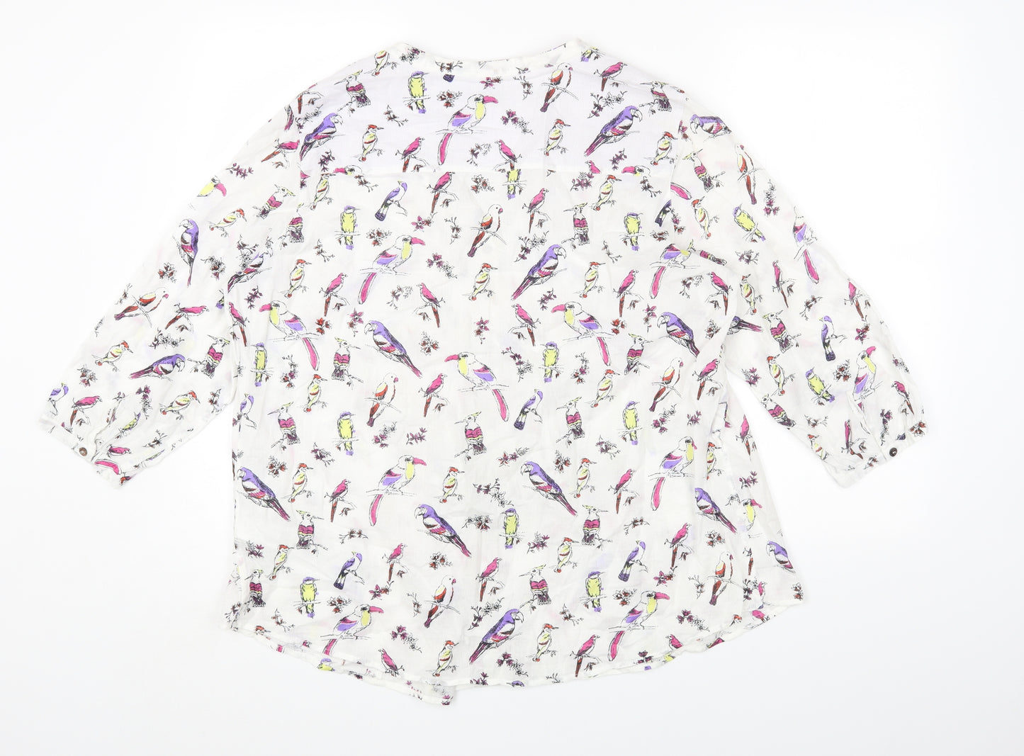 Per Una Womens White Geometric Cotton Basic Blouse Size 18 V-Neck