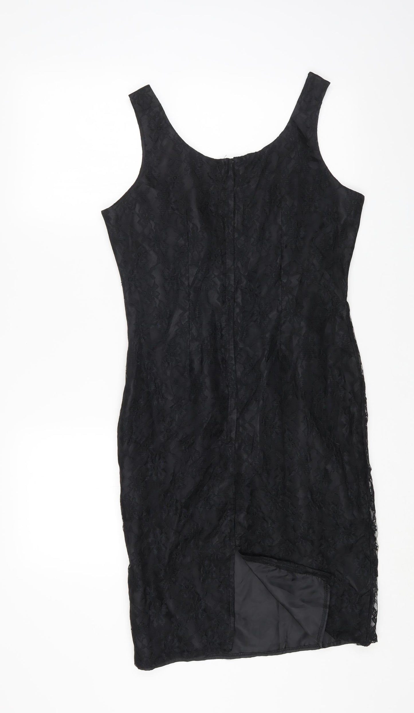 Classics Womens Black Nylon Bodycon Size 12 Square Neck Zip