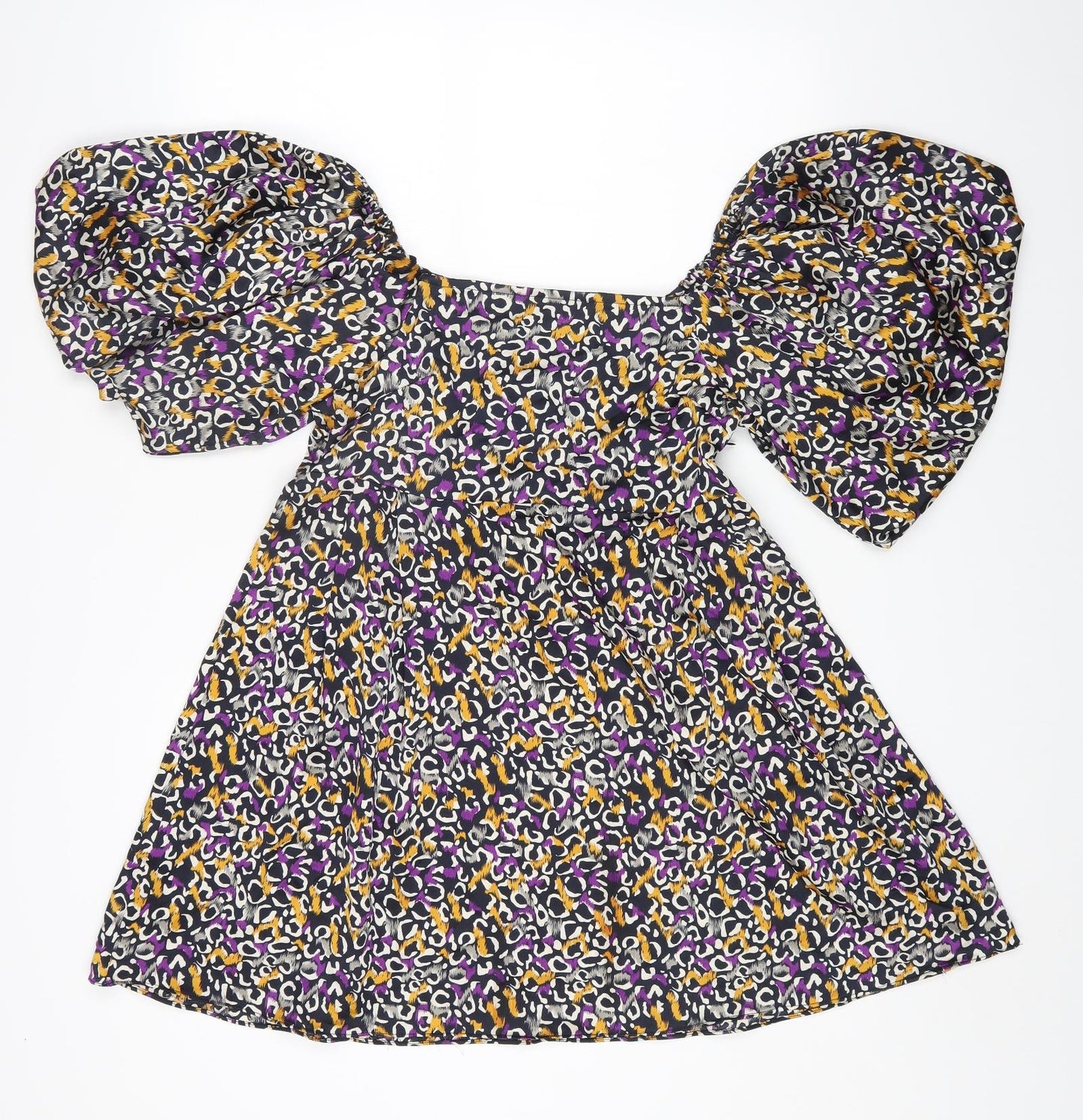 Nasty Gal Womens Multicoloured Geometric Polyester Fit & Flare Size S Square Neck Zip