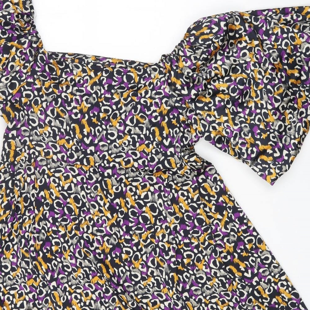 Nasty Gal Womens Multicoloured Geometric Polyester Fit & Flare Size S Square Neck Zip