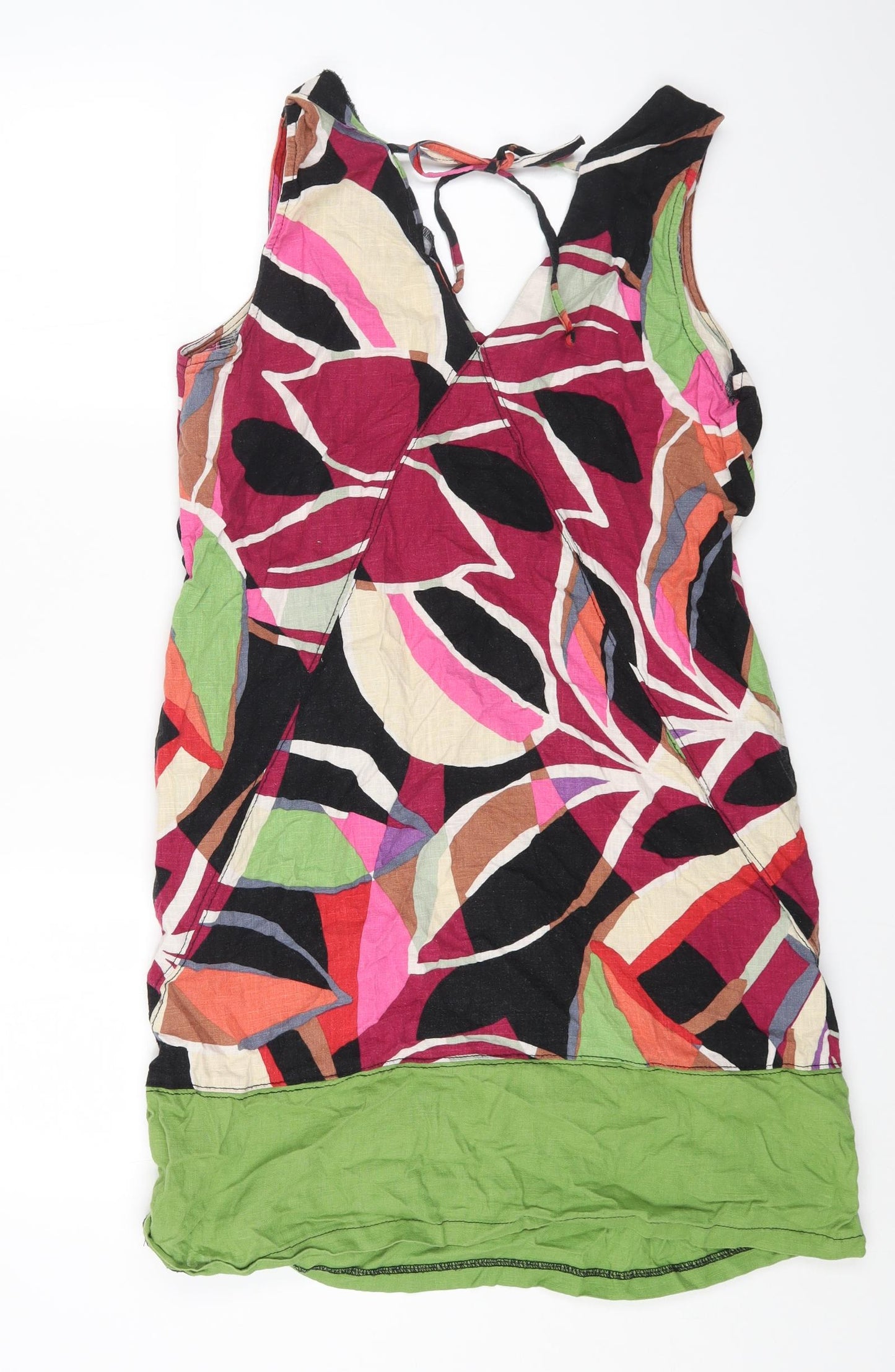 NEXT Womens Multicoloured Geometric Linen Sheath Size 14 V-Neck Tie