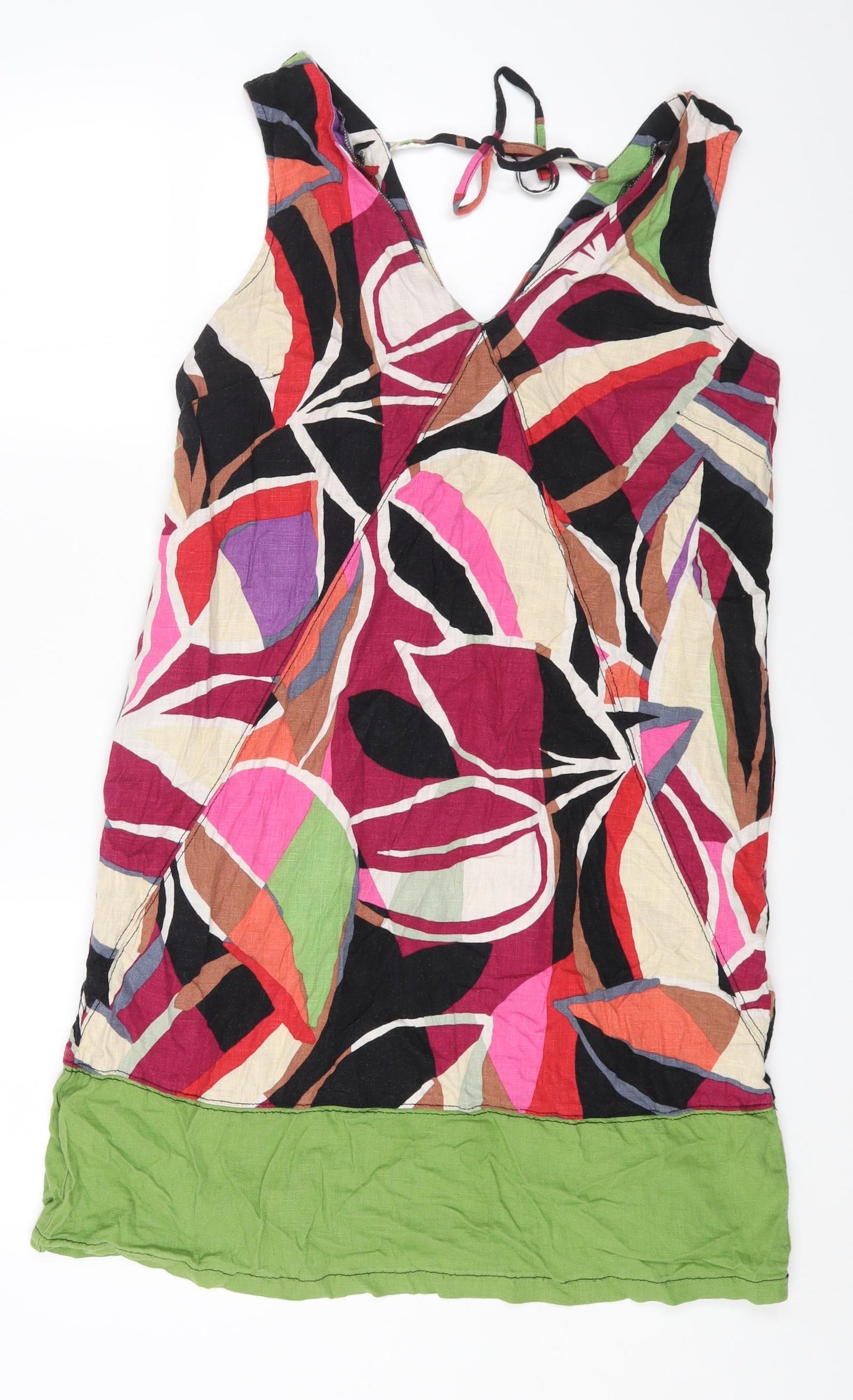 NEXT Womens Multicoloured Geometric Linen Sheath Size 14 V-Neck Tie