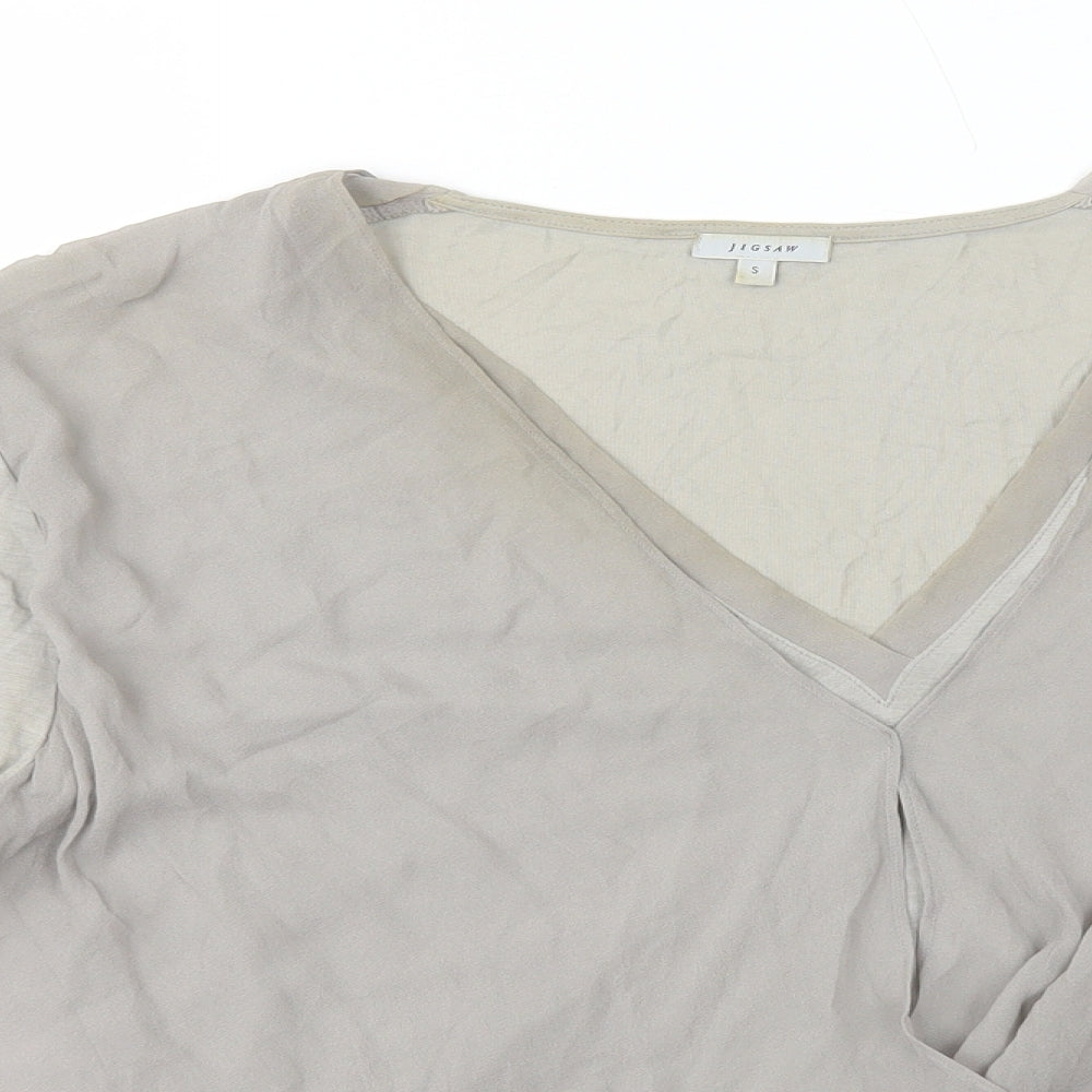 Jigsaw Womens Grey Modal Basic Blouse Size S V-Neck