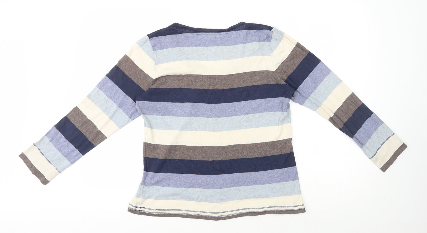 Marks and Spencer Womens Multicoloured Striped 100% Cotton Basic T-Shirt Size 16 Round Neck