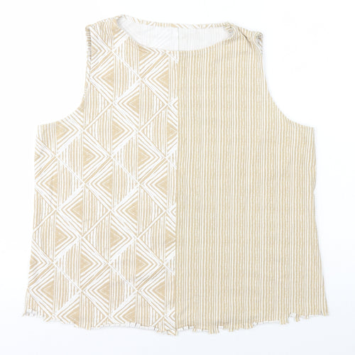 Preworn Womens Beige Geometric Polyester Basic Tank Size 16 Round Neck