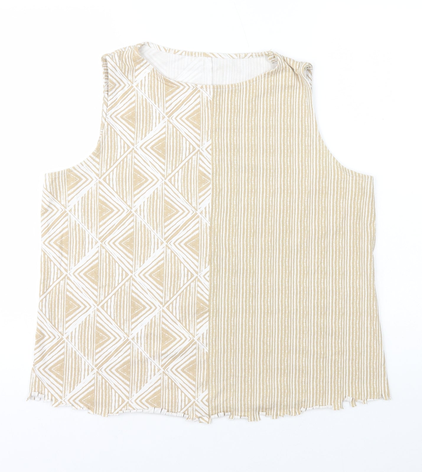 Preworn Womens Beige Geometric Polyester Basic Tank Size 16 Round Neck
