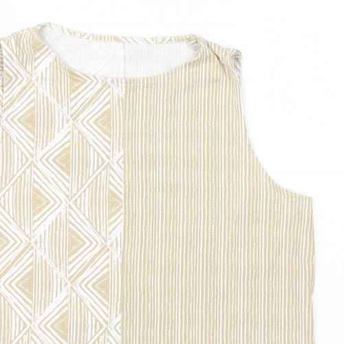 Preworn Womens Beige Geometric Polyester Basic Tank Size 16 Round Neck