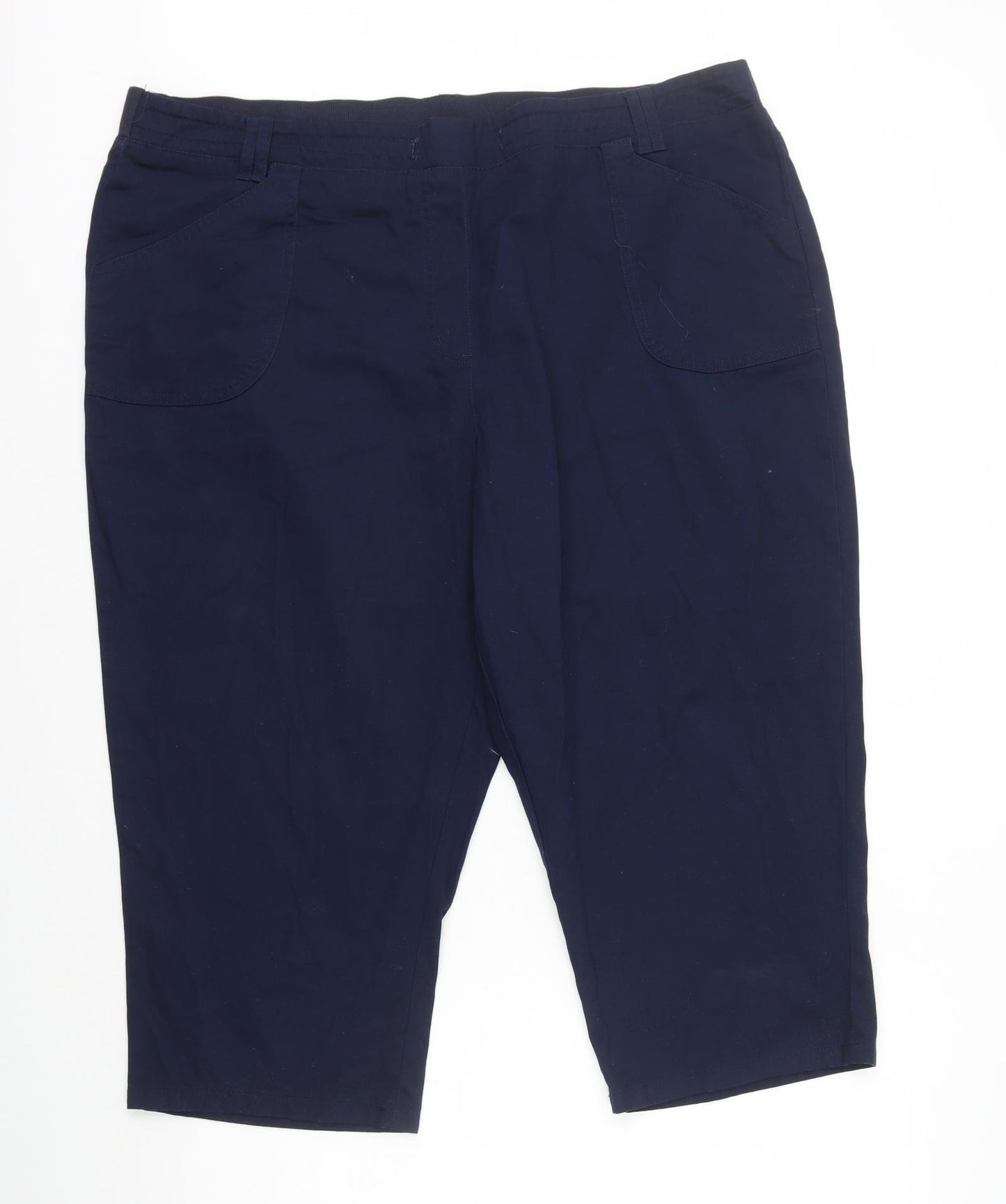 Cotton Traders Mens Blue Cotton Cropped Trousers Size 3XL L21 in Regular Drawstring