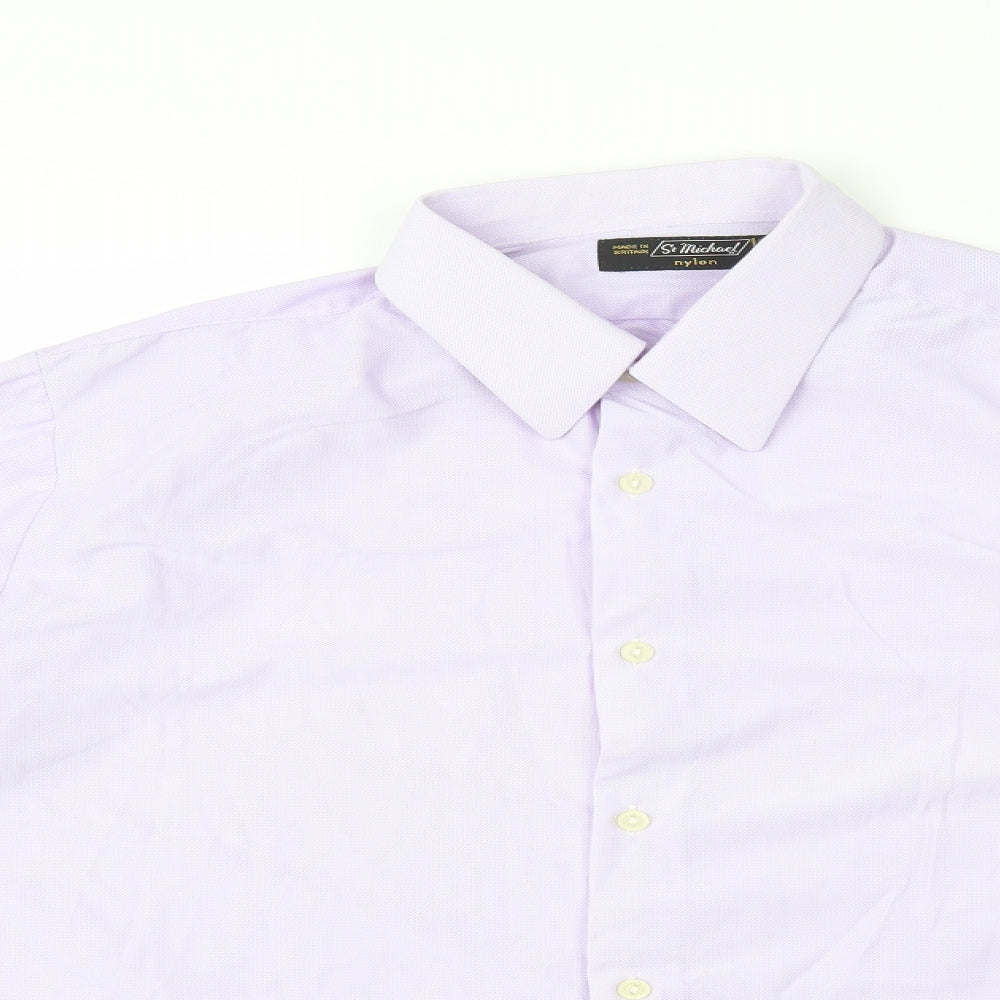St Michael Mens Purple Nylon Dress Shirt Size 16.5 Collared Button