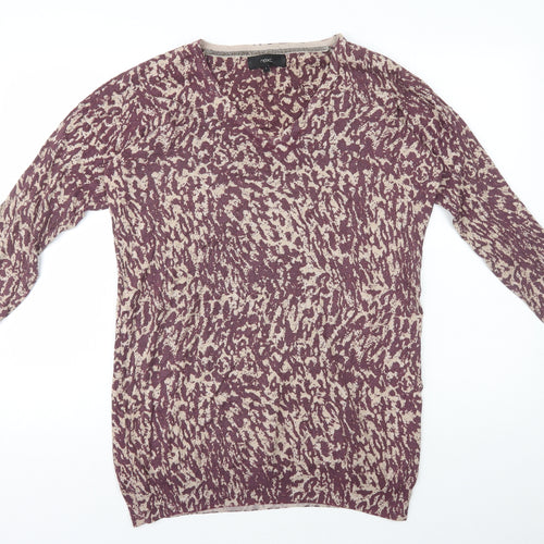 NEXT Womens Brown Animal Print Cotton Jumper Dress Size 8 V-Neck Pullover