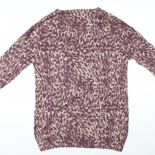 NEXT Womens Brown Animal Print Cotton Jumper Dress Size 8 V-Neck Pullover