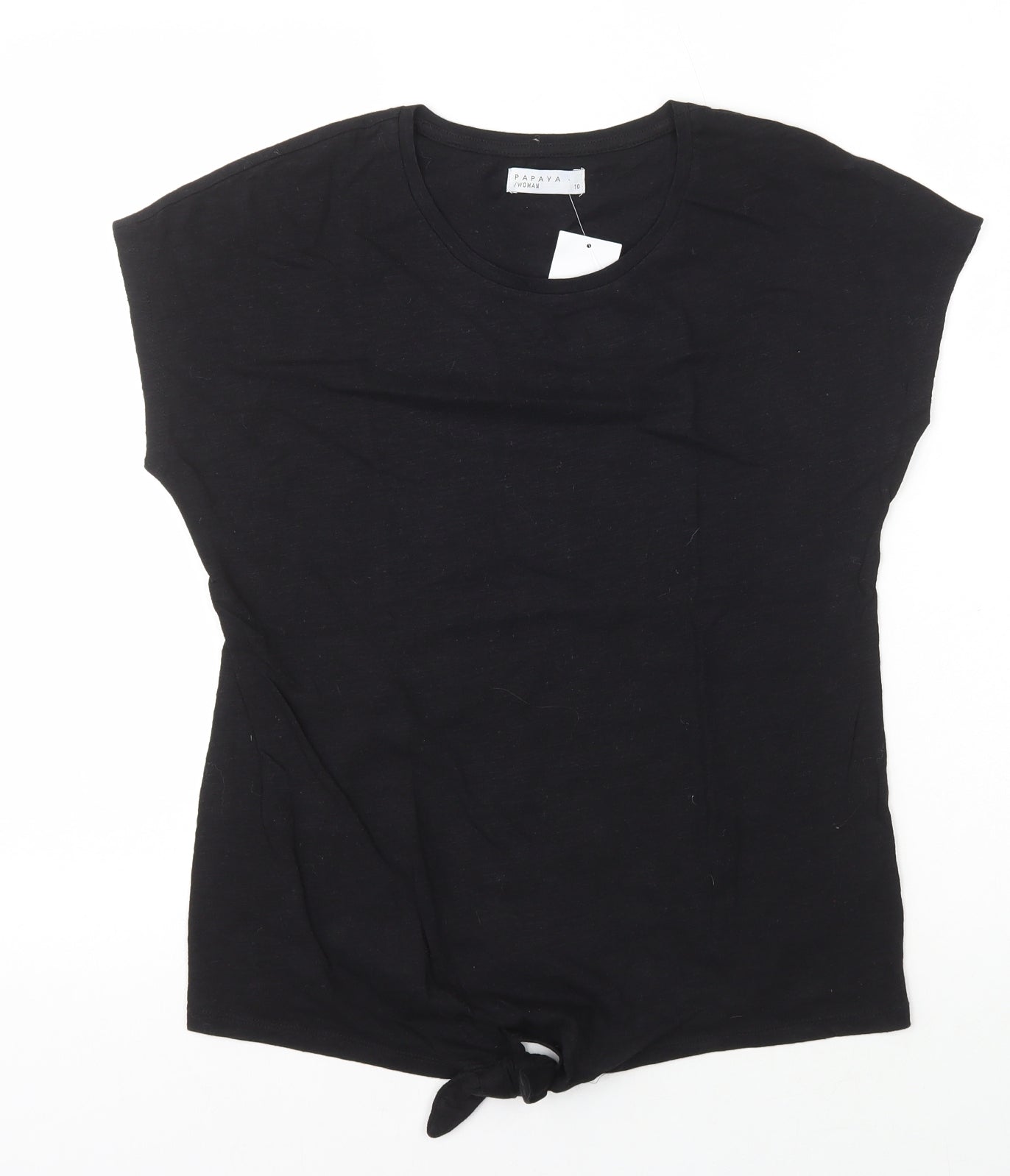 Papaya Womens Black 100% Cotton Basic T-Shirt Size 10 Round Neck - Knot Tie