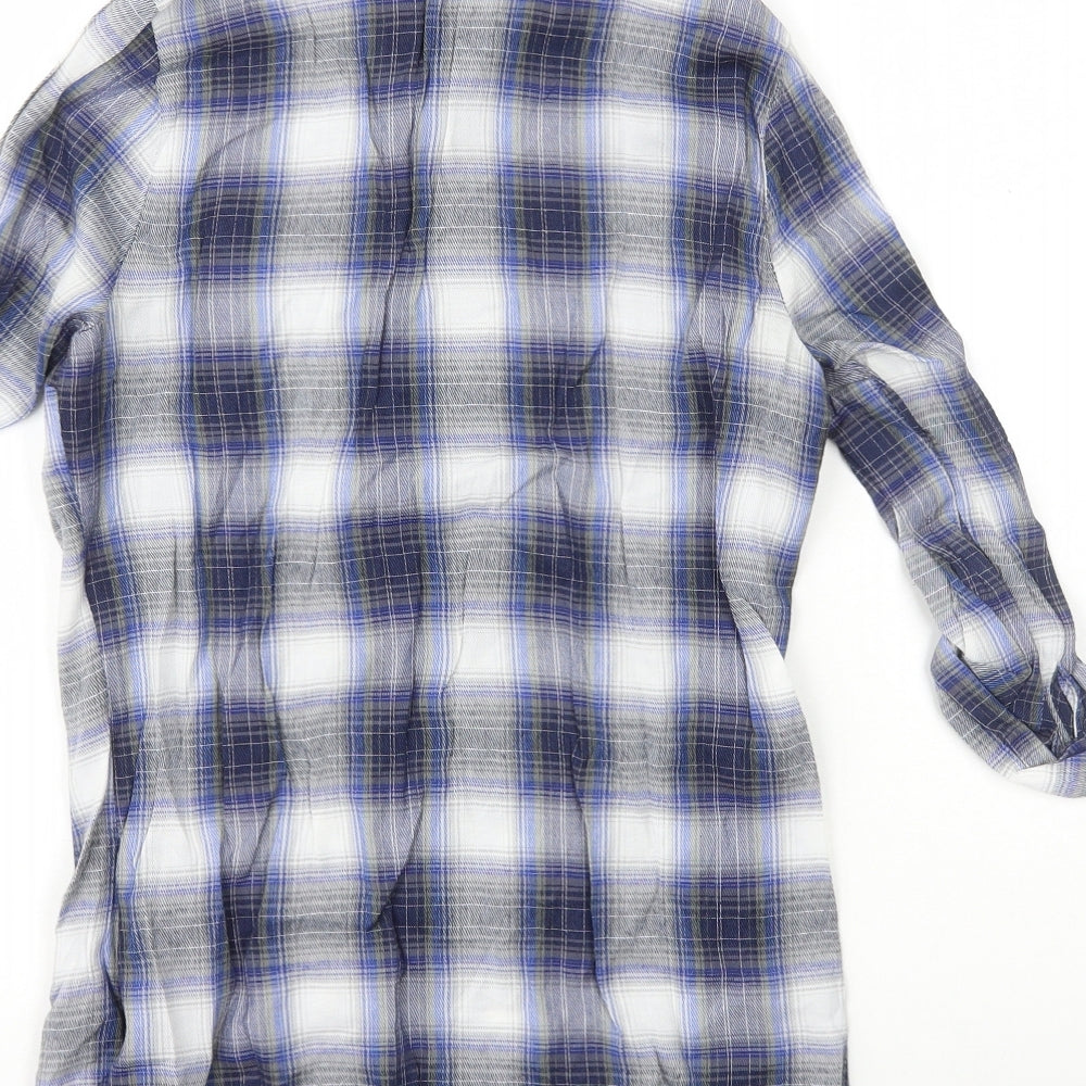 Primark Womens Blue Plaid Polyester Basic Button-Up Size 6 Collared